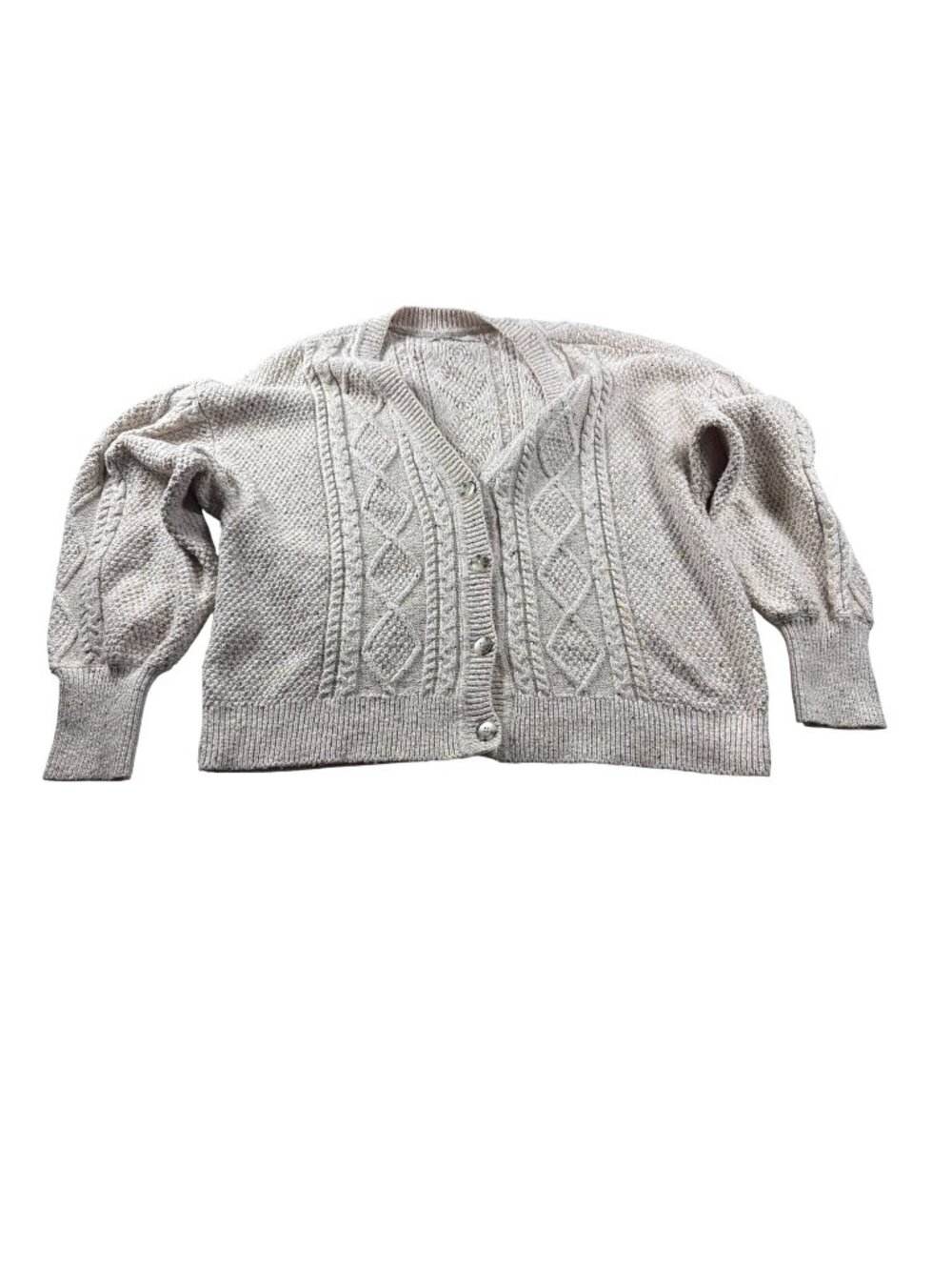 LOFT Women’s Beige Oversized Cable-Knit Cardigan | Size M | Slouchy Fit | Cozy